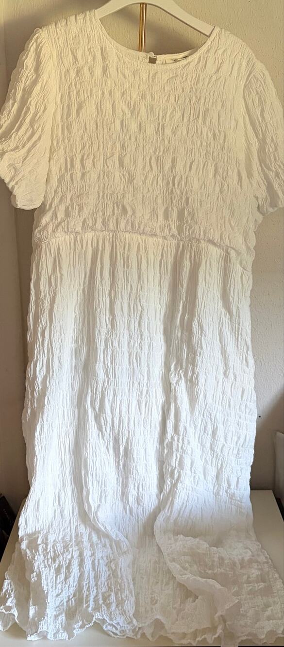 All:row Women's "The Tove Dress" Crinkle Textured Midi White Dress Sz Large